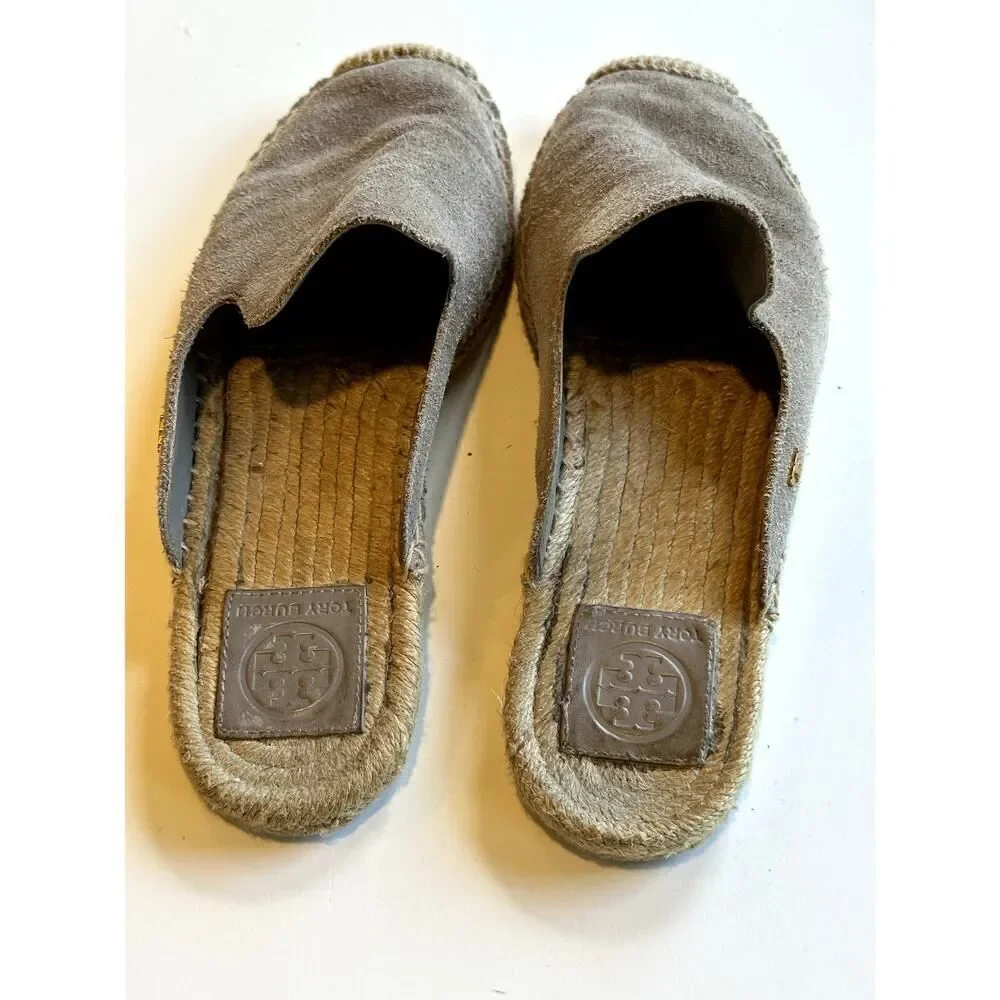 TORY BURCH Women's Max Suede Espadrille Mule Slides Taupe Size 7.5